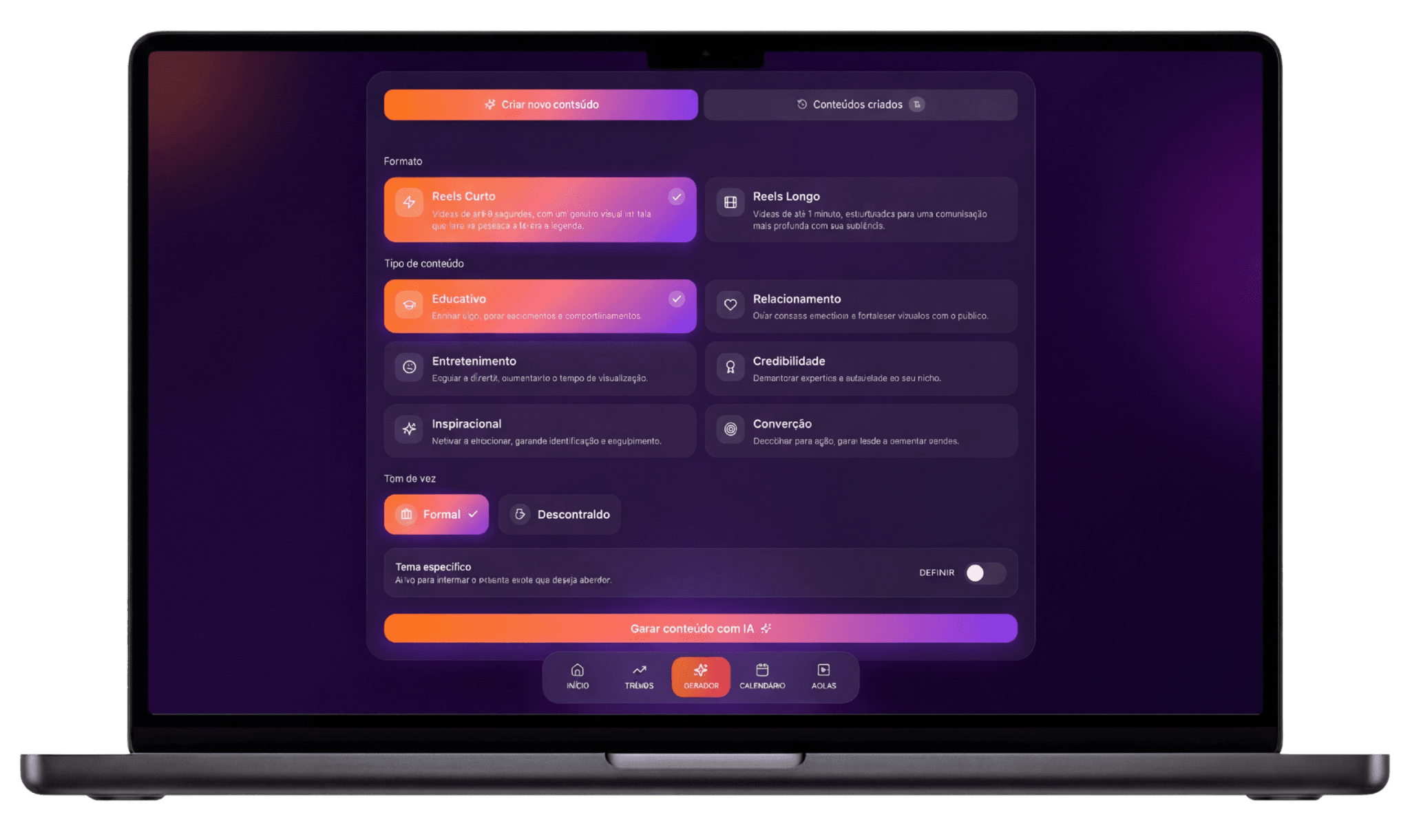 Gerador de Conteúdo Interface